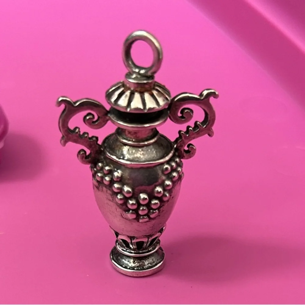 Fantastic vintage STERLING perfume bottle pendant grape motif